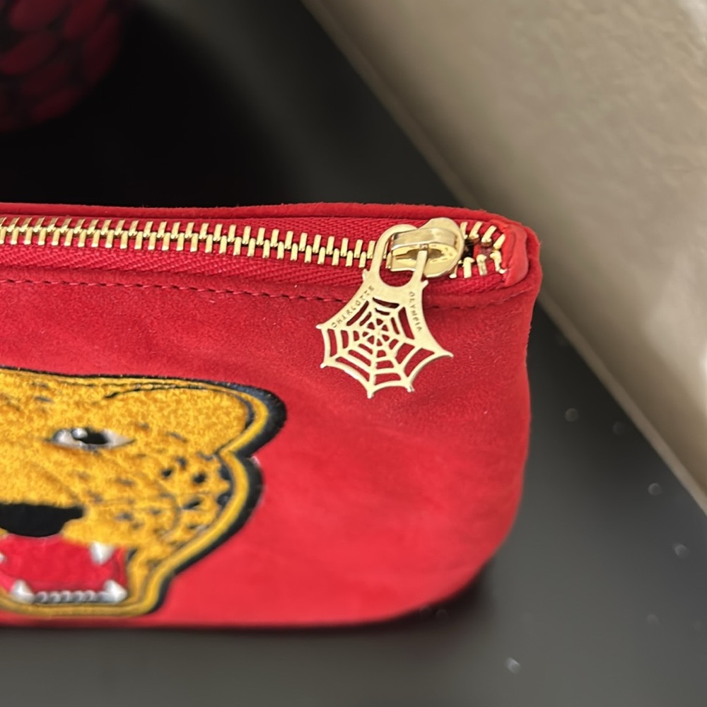 Charlotte Olympia Red Suede Clutch with Leopard Motif – NWOT, Box & Dust Bag - Picture 5 of 17